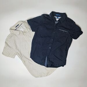 Cactus Boys Dot-Print Short Sleeve Button-Down Shirts Navy SZ 7, Cream SZ 5/6
